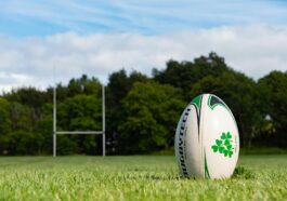 rugby ball on grass pitch