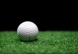 a golf ball on the artificial turf grass